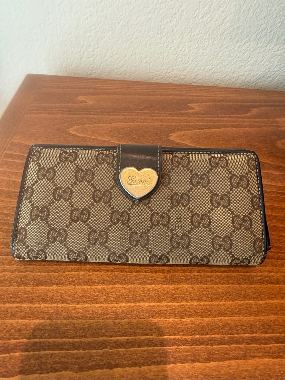Gucci Double G Wallet with Gold Heart Accent